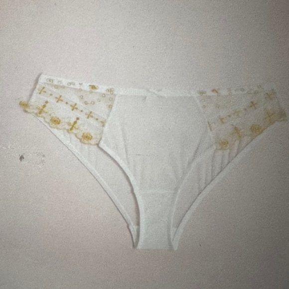 Brand New Embroidery Gold Laced & White Mesh Panty Various - Picture 1 of 6